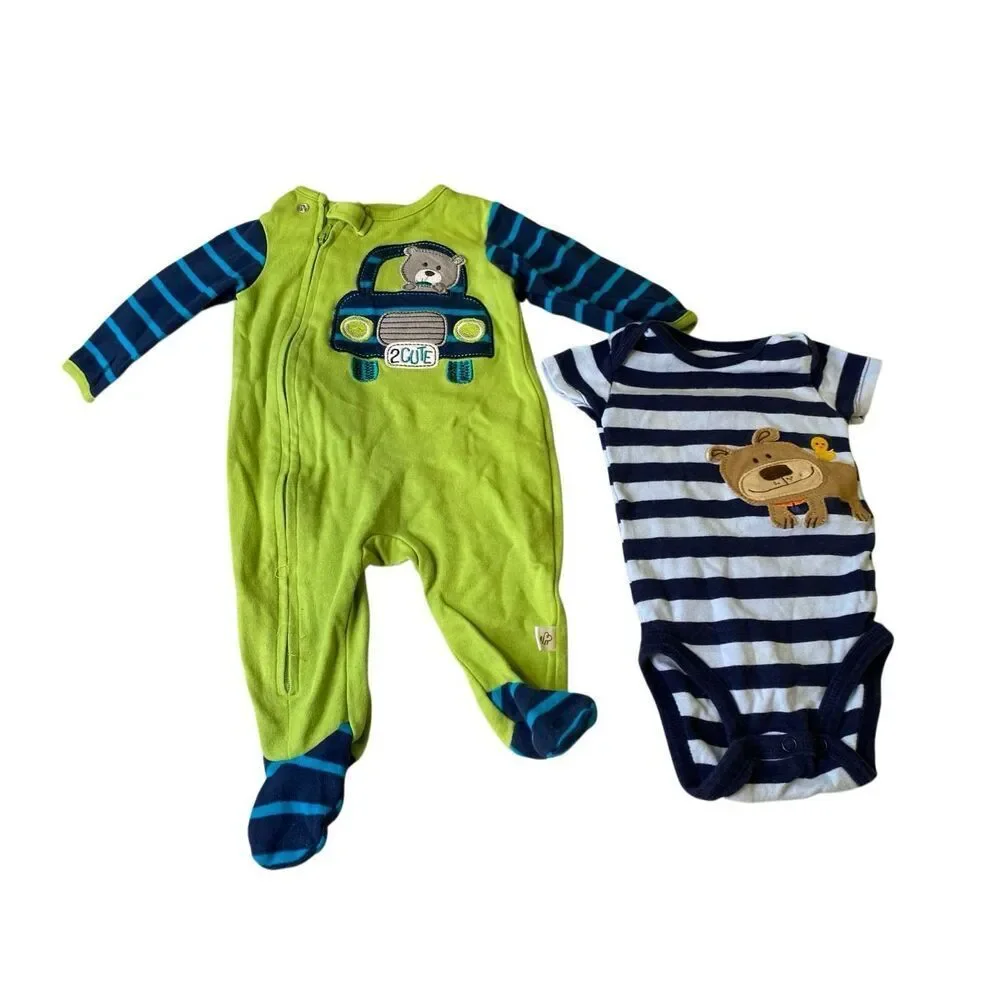 Lot of 2 Just One You Carter’s Baby Boy Bear Sleeper Bodysuit Set 3 Months Blue